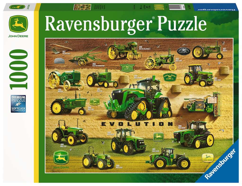 John Deere, Tracteur, 4 Puzzles pour Enfants dans une Boîte en